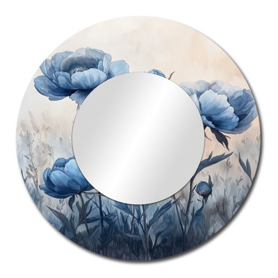 Pivoines bleues sombres dans le pâture I - Art mural décoratif traditionnel en miroir - imprimé sur métal