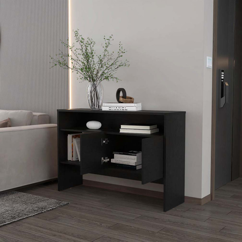 Black Console Table with Two Doors, Black
