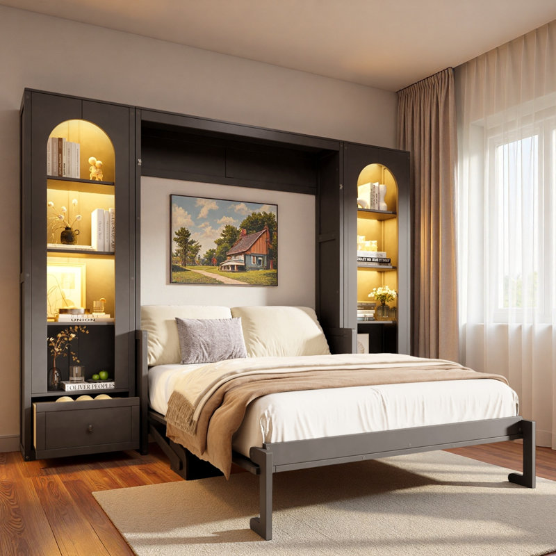Lit escamotable avec tablettes, tiroirs, bureau et DEL Murphy