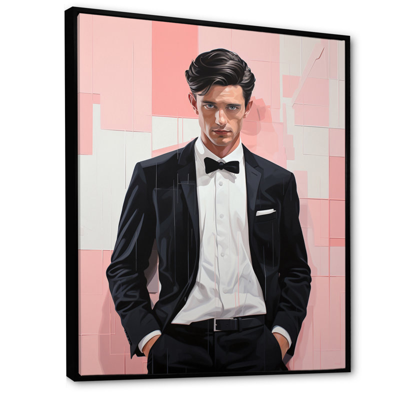 Ikhra Pink Fashion Man Chic II, reproduction d'art sur toile, H 20 po x l 12 po x P 1 po, Cadre flottant noir