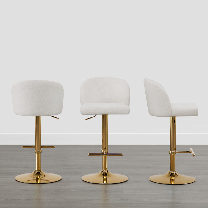 Keily Swivel Adjustable Height Bar Stool, Gold, 3, Cream