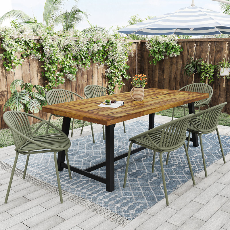 7 Pieces Outdoor Dining Set With Stackable Chair, Green