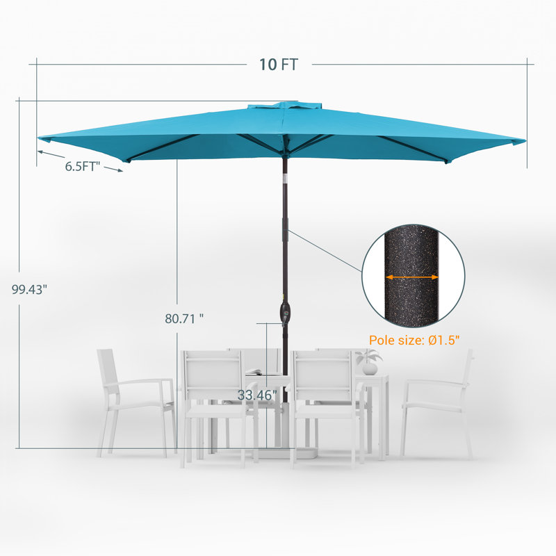 Parasol de marché rectangulaire de 10 pi x 6,5 pi Kimara, parasol d'extérieur avec manivelle et inclinaison, protection contre les rayons UV toutes saisons pour terrasse de jardin