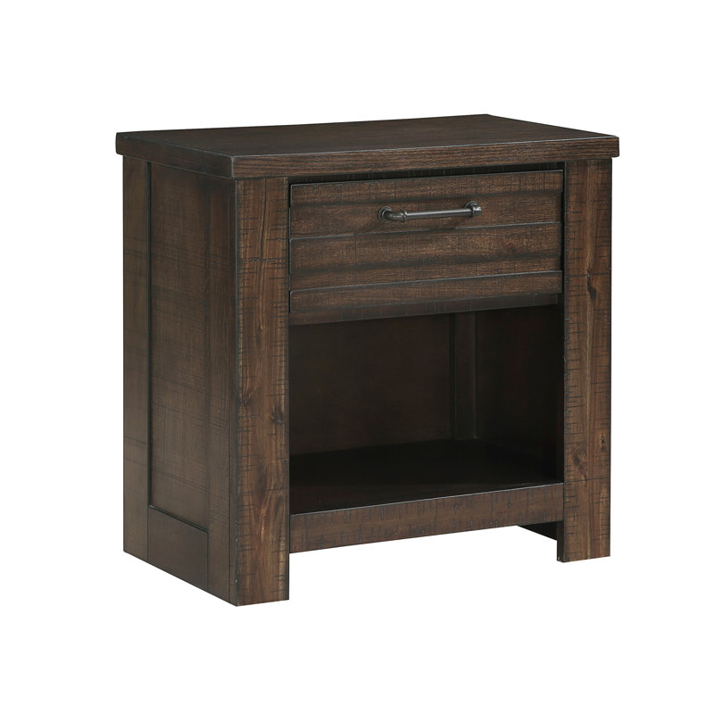 Table de chevet 1 pièce de style rustique avec tiroir et rangement, Marron foncé