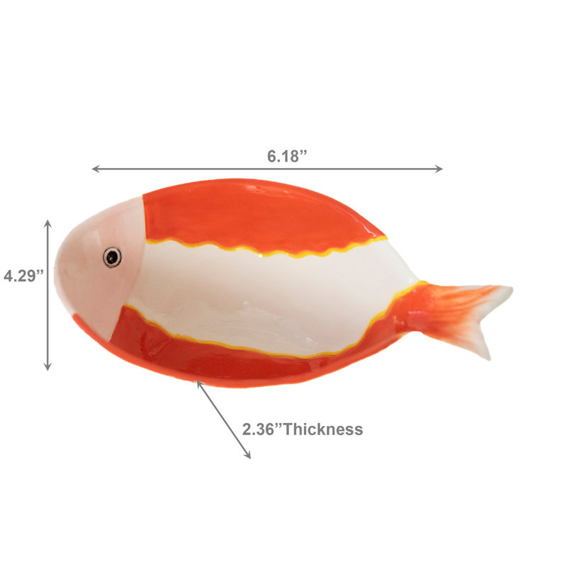 Bol à poisson en céramique à rayures rouges Marlee - ensemble de 2