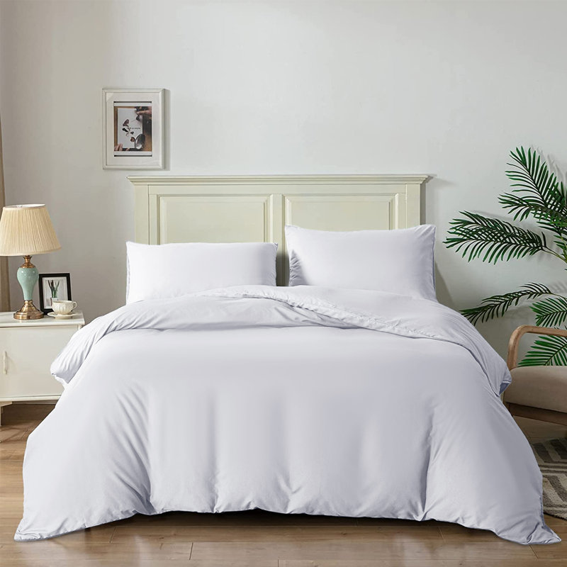 Super Soft Reversible 4 piece Plain Duvet Cover Set with Pillowcases, Single Duvet Cover + 2 Additional Pieces, White