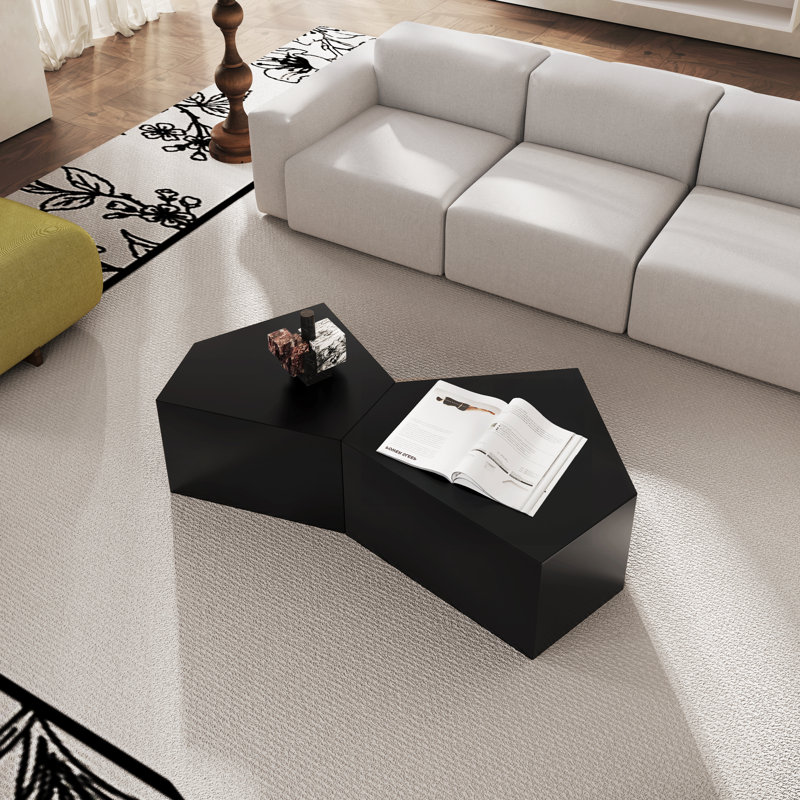 Irregular Pentagonal Coffee Table Set, Black