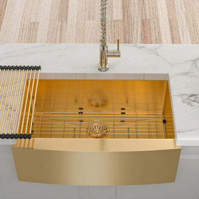 Gold Kitchen Sink 30", Strong Stainless 16g, Smooth Drainage System 30" Steel Sink, Repellent, Large Capacity