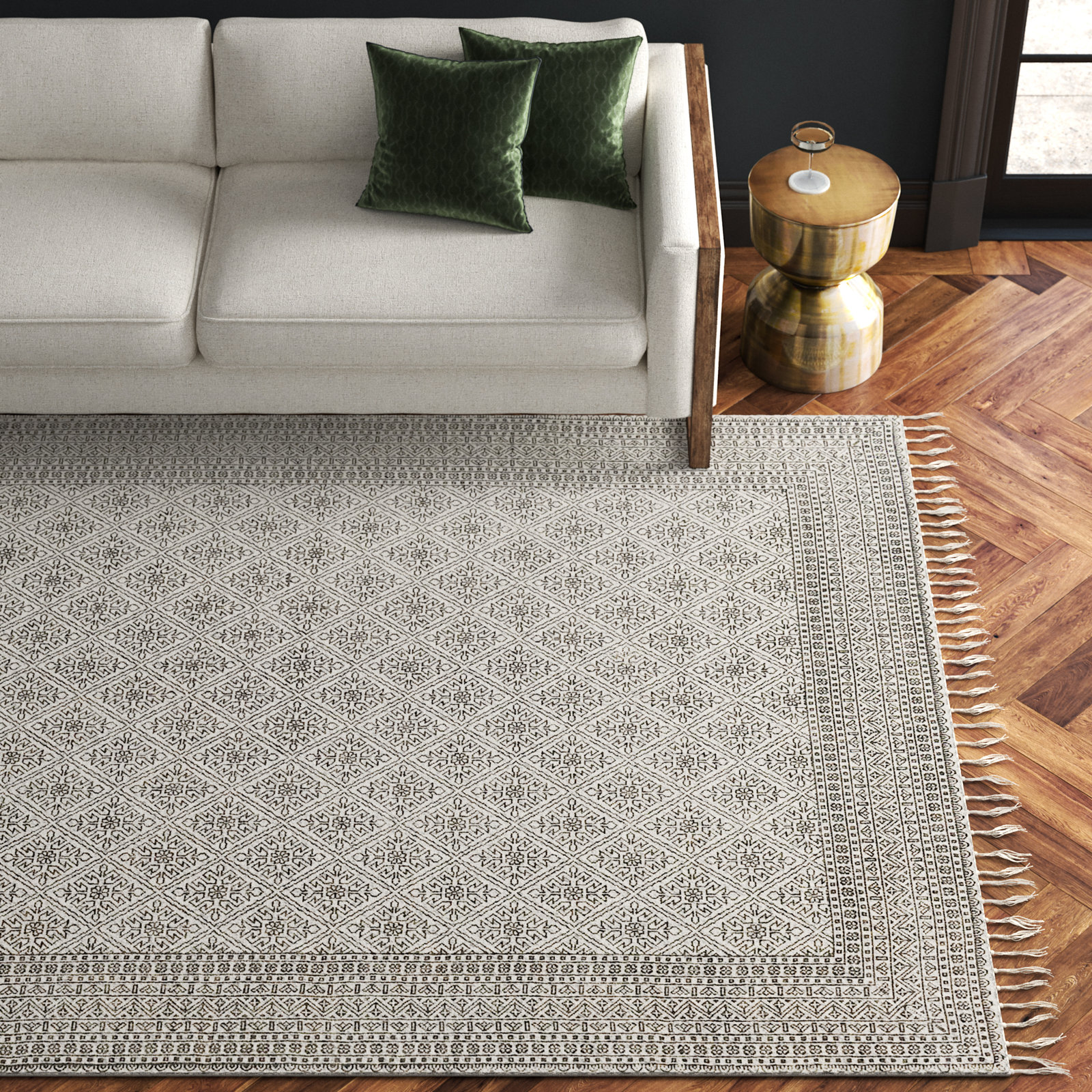 Janette Black Khaki Hand-Woven Cotton Rug, Rectangle 8' x 10'
