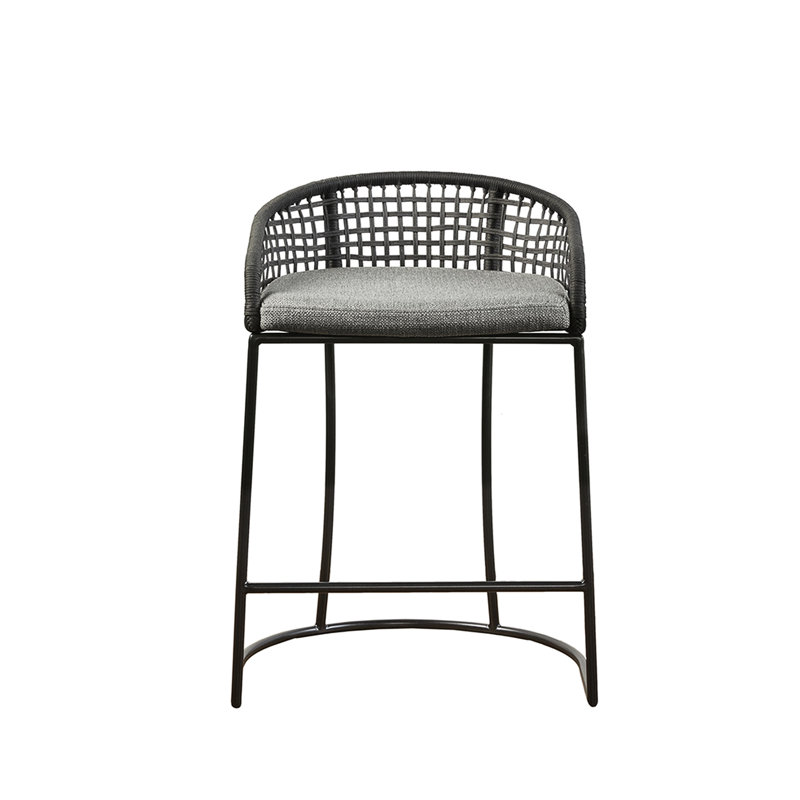 Tabouret de comptoir de 25 po avec dossier tissé, structure de support en métal, assise rembourrée avec assise en fer, aspect élégant