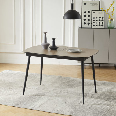 Trellany 47" to 62" Rectangular Extendable Wooden Dining Table with Metal Frame for Kitchen Dining Room