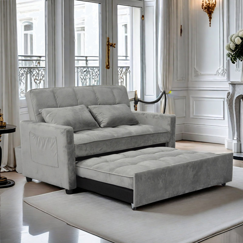 Modern Velvet Loveseat Futon Sofa Couch Pullout Bed,Small Love Seat Lounge Sofa, 33.07" H x 54.33" W x 37.8" D