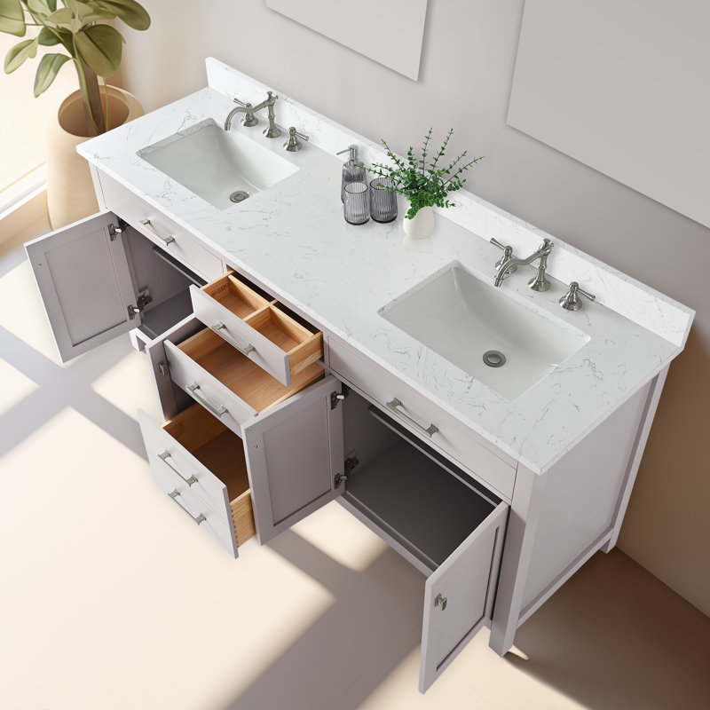 Meuble-lavabo double Ajhane, Taupe / nickel brossé