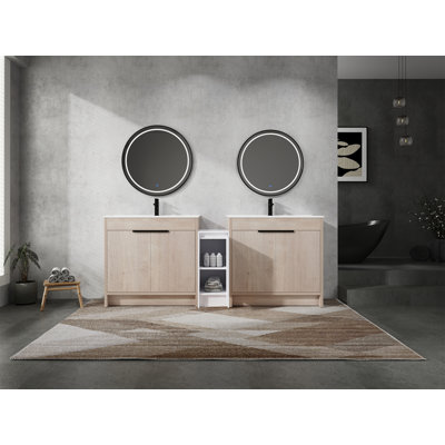 Freestanding Bathroom Vanity With  Ceramic Sink And Storage Cabinets