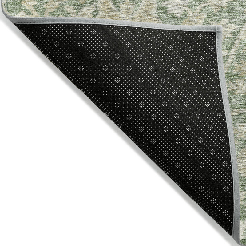 Tapis d'intérieur rond 8 pi vert et beige à motif floral articulé
