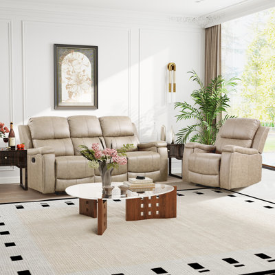 Chesa 2 Piece Faux Leather Reclining Living Room Set with Hidden Cupholder