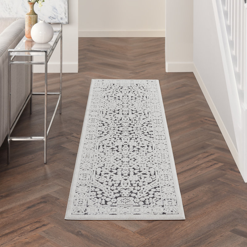 Tapis gris moderne Romelia, Tapis de couloir 2 pi 2 po x 7 pi 6 po