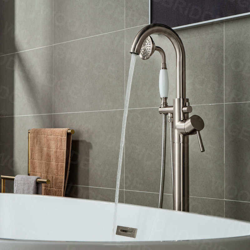 Robinet de baignoire monocommande à fixation au sol, Nickel brossé