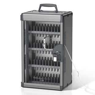 48 Slots Cell Phone Locker for Classroom with Key, Portable Mobile Phone Storage Box with Handle & Charging Hole, Phone Lock Box Wall Mounted for School (Black, 48 Slots)