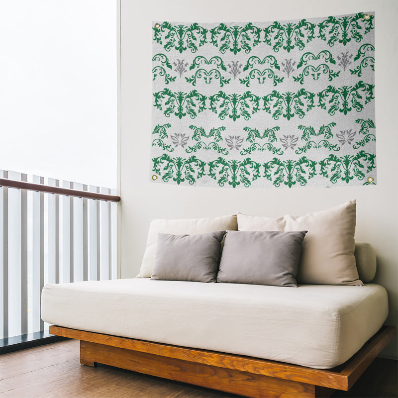 Tapisserie baroque en polyester polyester, H 50 po x l 59 po, Blanc / Vert / Gris