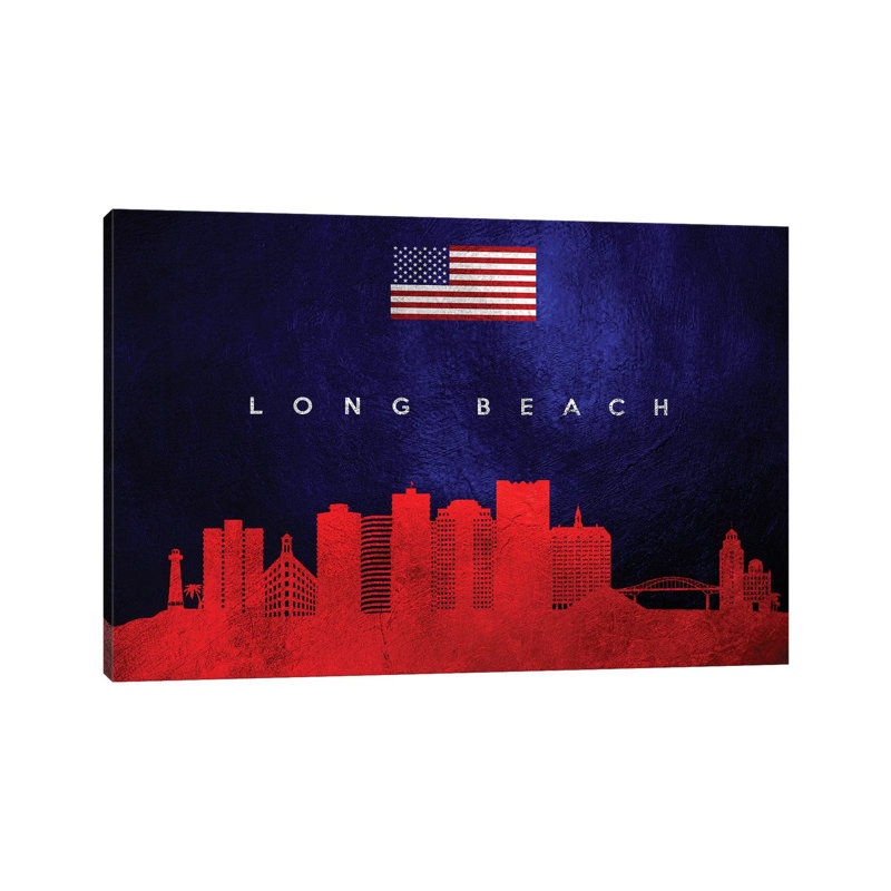 Long Beach California Skyline by Adrian Baldovino - Wrapped Canvas Print, 20.32 cm H x 30.48 cm W