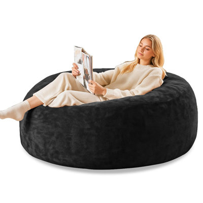  4FT Bean Bag Chair for Adults,Comfy Giant Floor Bean Bags with Soft Velvet Cover,Compression Black Lounger Suits Reading,Bedroom,Living Room