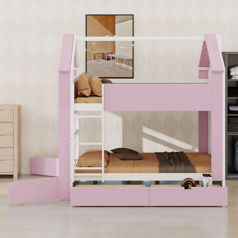 Lit superposé avec tiroirs et étagères de rangement, doté d'une bande lumineuse intégrée pour les chambres modernes