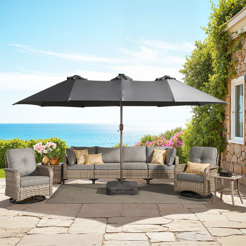 14.5 Ft X 8.5 Ft Rectangular Lighted Market Umbrella With Base, Gris