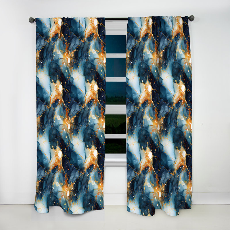 Teal and Gold Astral Marble Dreams - Rideau obscurcissant en marbre abstrait - 1 panneaux, L 52 po x L 120 po