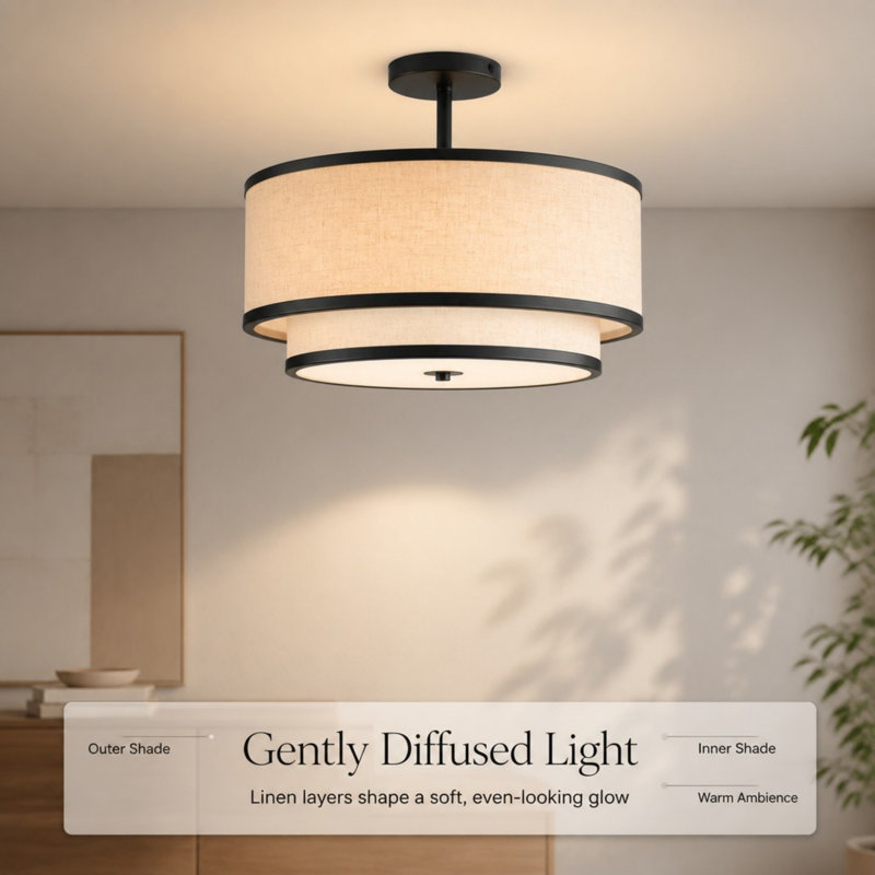 Plafonnier moderne 15 po, Beige;Black