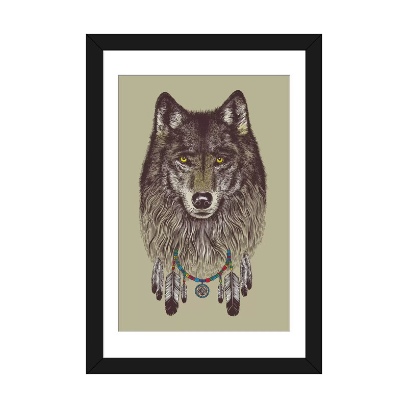 « loup rêves », impression sur toile, H 24 po x l 16 po x P 1 po, Papier d'art encadré noir, Blanc