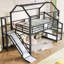 Lit mezzanine avec glissade et escalier, lit en métal avec tablettes de rangement, toit en forme de maison-1392916264