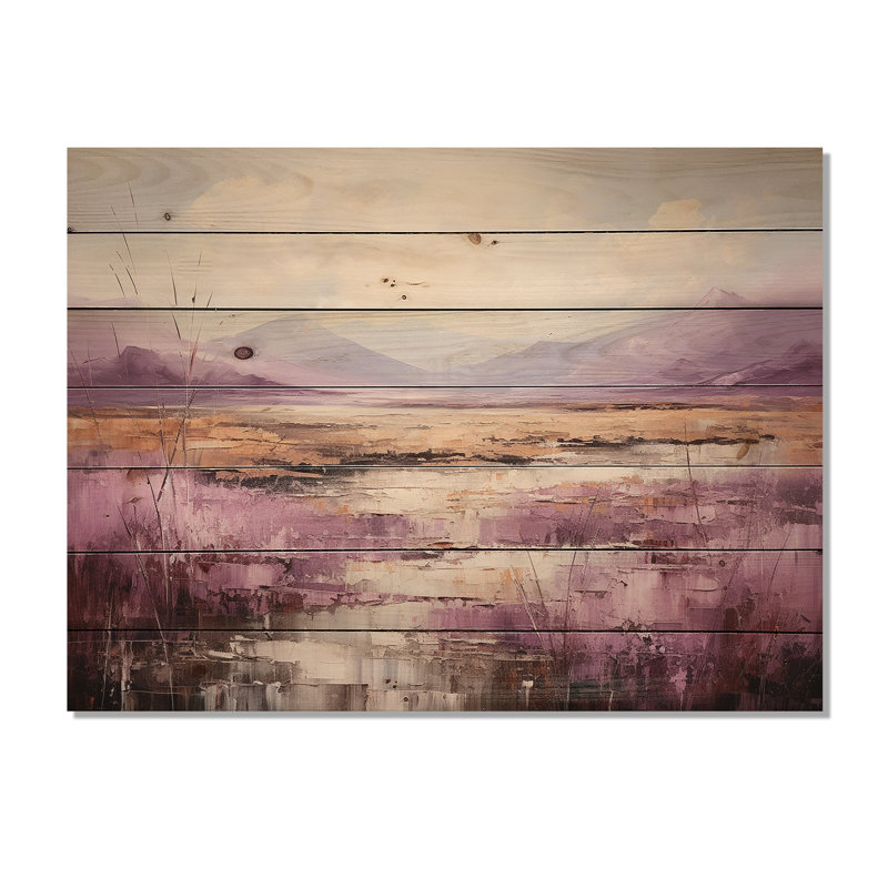 Mauve et doré, lac et montagne III - lac sur bois, H 24 po x l 32 po x P 0,78 po