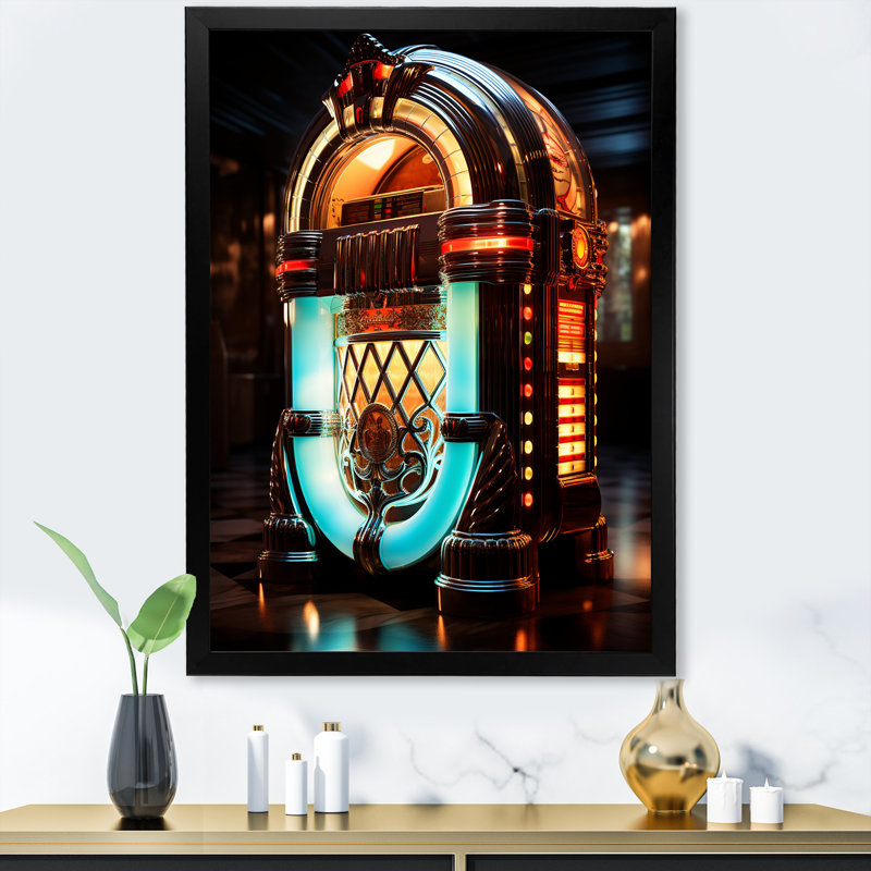 Cubist Jukebox Harmony 2 - Jukeboxes, art mural, H 32 po x l 16 po x P 1 po, Cadre photo noir simple