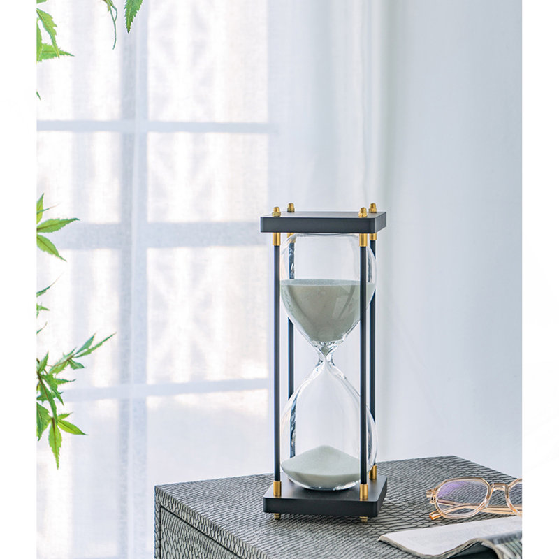 Sablier 4,3 x 4,3 x 12 po avec cadre en bois, blanc