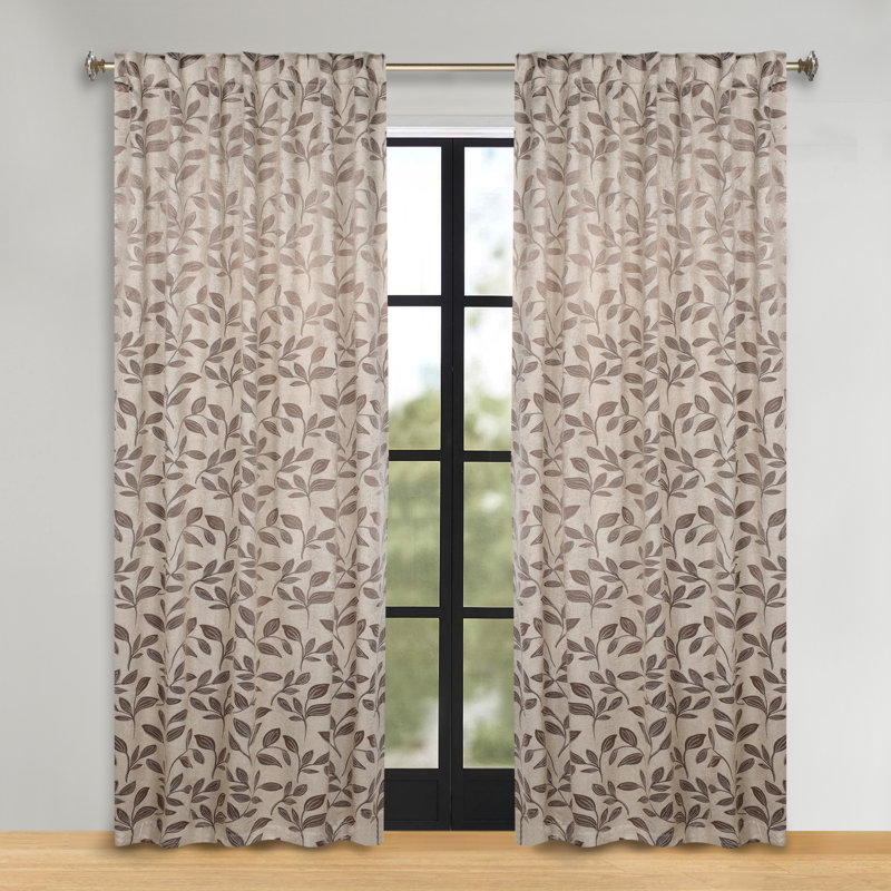 Espresso Leaves 52" x 84" Blackout Curtains with Back Tabs