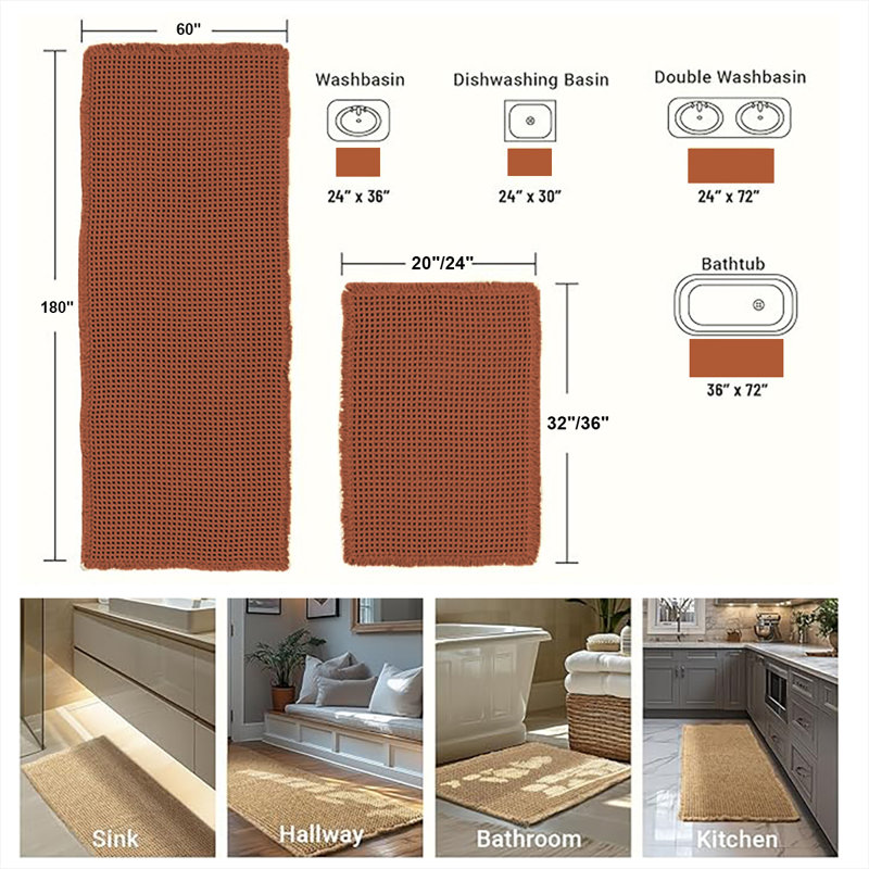 Tapis de bain Waffle Weave ， Tapis super absorbants et antidérapants, Espresso, Simple - L 71 po x l 24 po