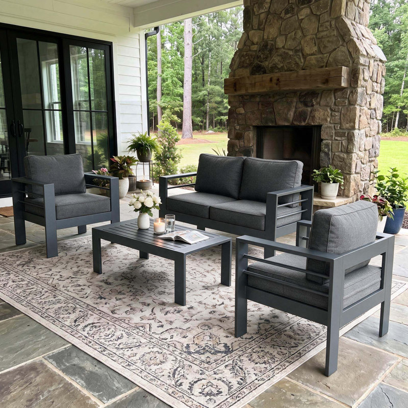 Alturas Standalone Product 4 Piece Sofa Seating Group With Cushions, Dark Gray/Gray