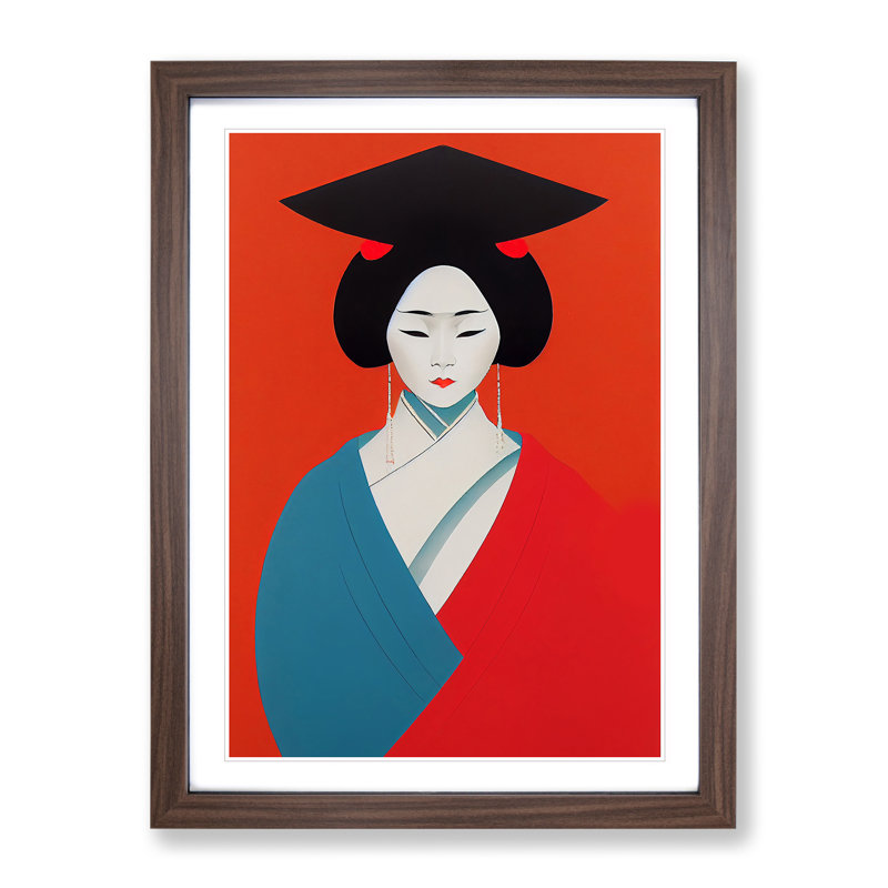 Remarkable Geisha - Wall Art, 48cm H x 36cm W, Walnut Framed, White