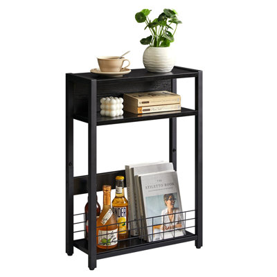 Narrow Side Table With Storage Shelf, Three Tier Side Table, Modern Sofa Table, Small Bedside Table With Magazine Rack, Telephone Table For Small Space,
