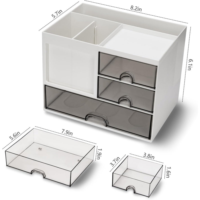 Organisateur de bureau blanc avec 3 tiroirs et 8 compartiments 