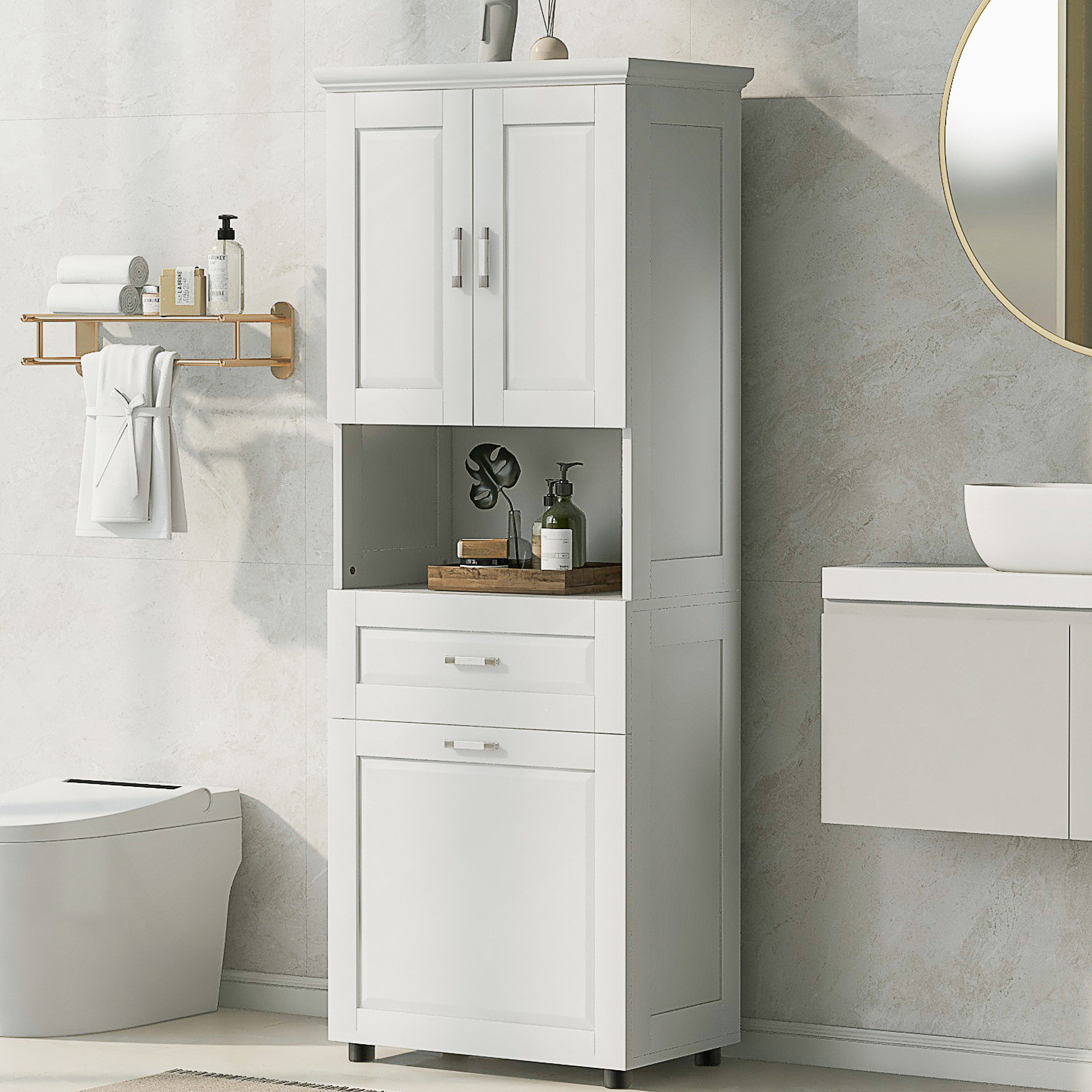 Red Barrel Studio® 70"H Freestanding Bathroom Cabinet With Tilt-Out ...