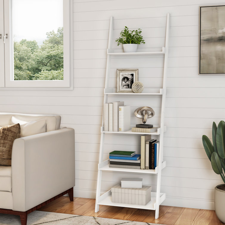 Valade 69" H x 22" W 5-Tier Ladder Bookshelf - Freestanding Wooden Bookcase Frame