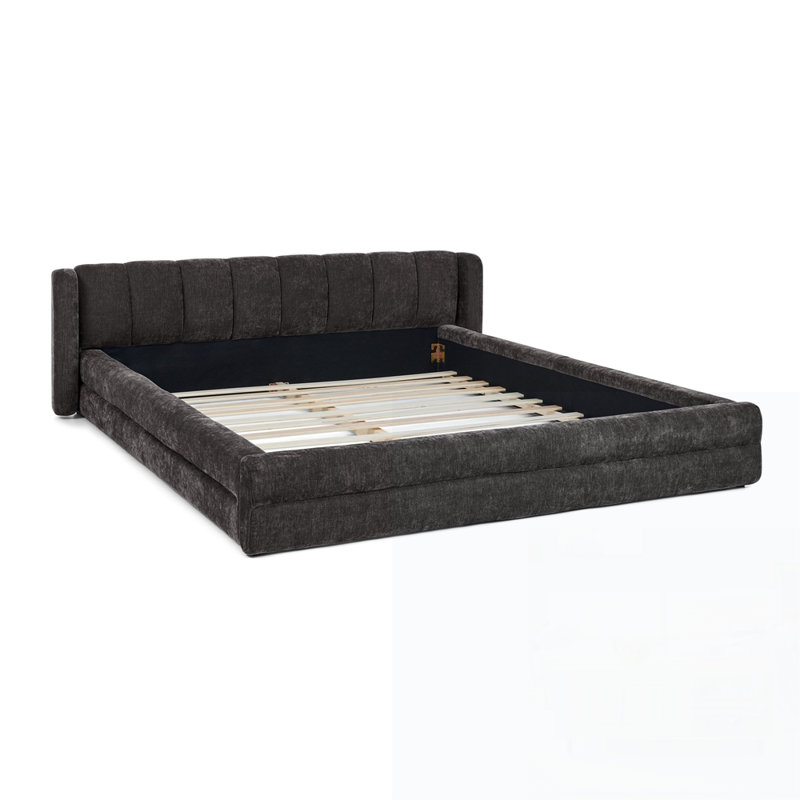 Structure de lit rembourrée avec tissu épais, Gris foncé