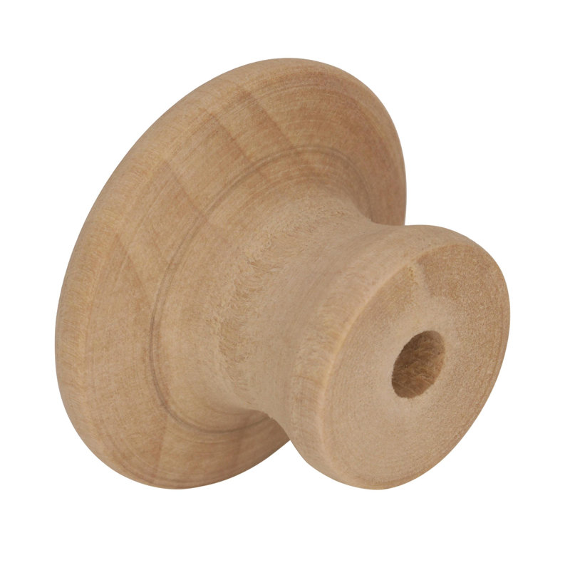 Unfinished Beige Round Wood Knob with Mounting Hardware
