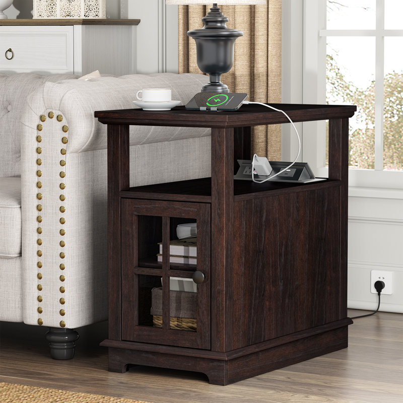 Boxley End Table and Built-In Outlets, Espresso Top/Espresso Base