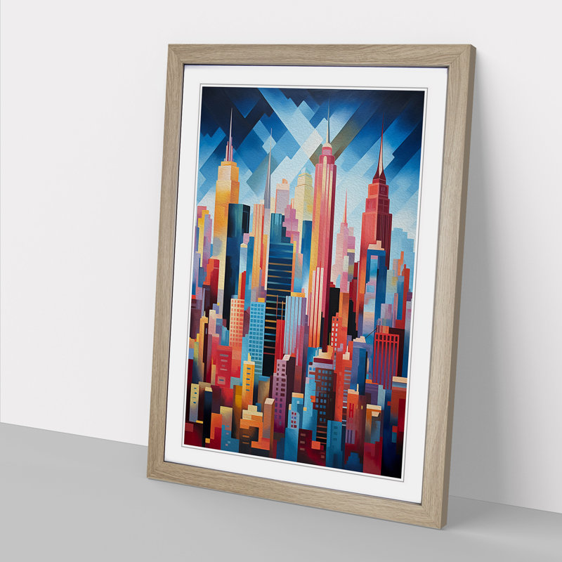 New York Orphism No.4 - Single Picture Frame Print on Wood, Oak Framed, 34cm H x 25cm W x 2cm D