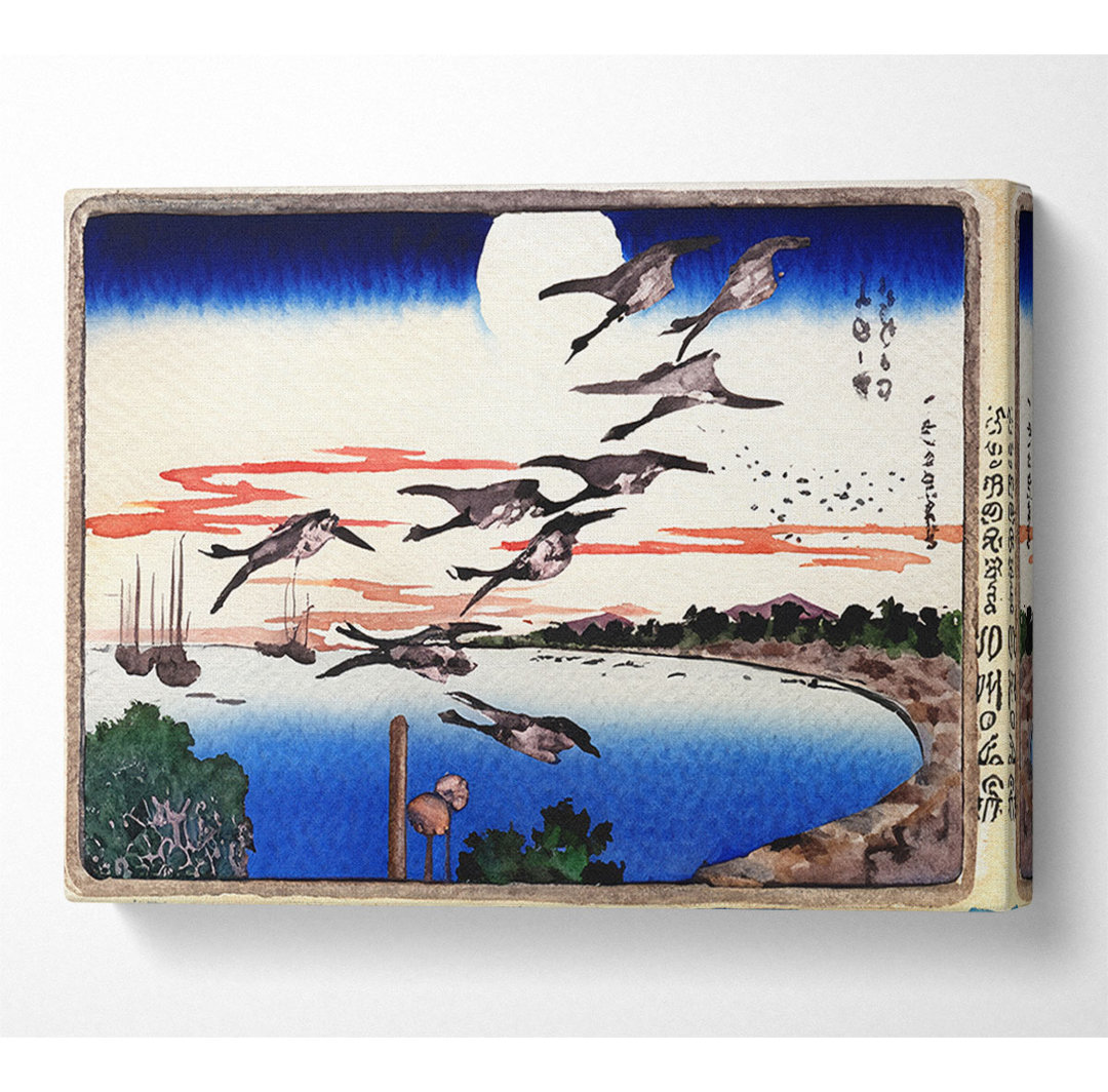 Gänse im Sinkflug über einer Bucht von Hiroshige