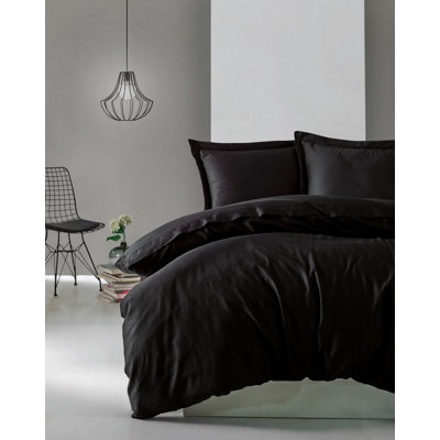 Premium Satin Super King Quilt Cover Set, 102.4 x 86.6 inches | 100% Cotton Satin, 210 Thread Count | 2 Pillowcases (19.7 x 31.5 inches) | Reactive Printing, Machine Washable, Stylish Black Color, Elegant Home Bedding