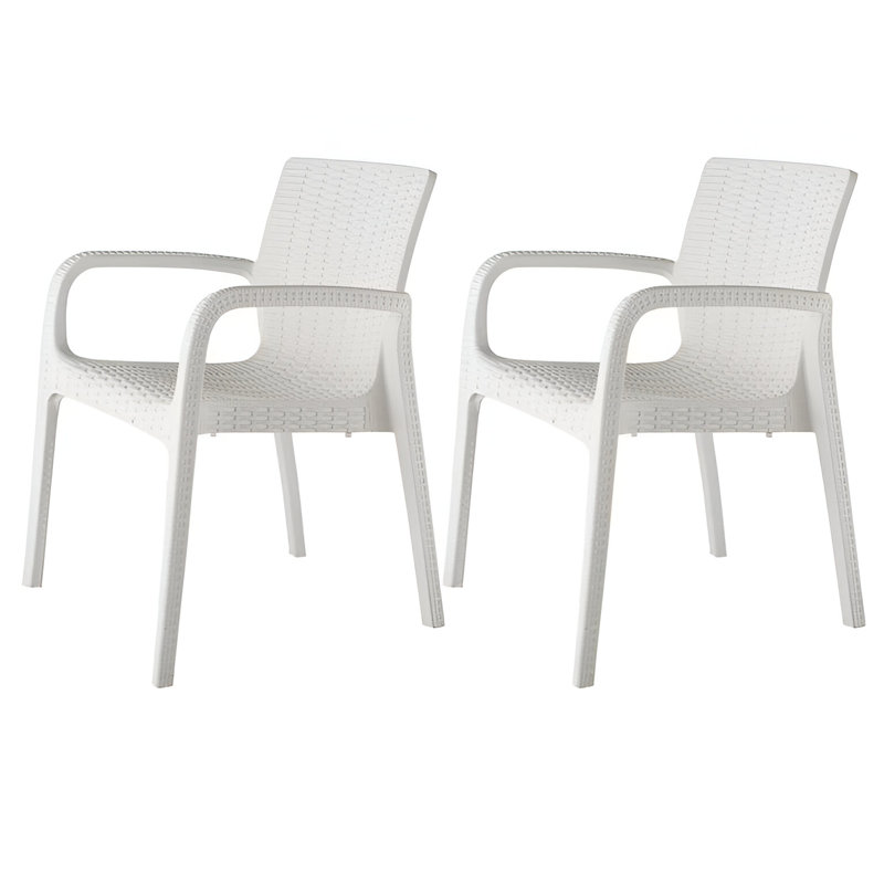 Ensemble de deux chaises à accoudoirs d'extérieur empilables en faux rotin blanc